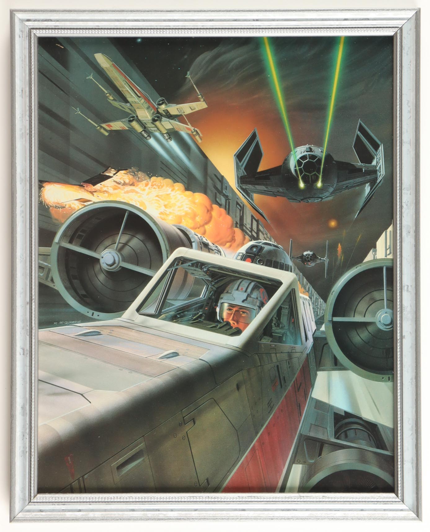 Star Wars A New Hope "Luke in the Trench" Ralph McQuarrie Custom Framed Pre-Production Art Photo Display at PristineAuction.com Star Wars A New Hope "Luke in the Trench" Ralph McQuarrie Custom Framed Pre-Production Art Photo Display at PristineAuction.com