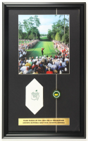 "Tiger Woods On The 18th Tee At The Masters" Custom Framed Photo Display With Official Augusta Yardage Pin & Augusta National Golf Club Napkin at PristineAuction.com