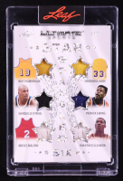 Wilt Chamberlain / Kareem Abdul-Jabbar / Shaquille O'Neal / Patrick Ewing / Moses Malone / Hakeem Olajuwon 2024 Leaf Ultimate Sports Star Spangles Six Game-Used Memorabilia Silver Sparkle #SSS3 #1/4 at PristineAuction.com