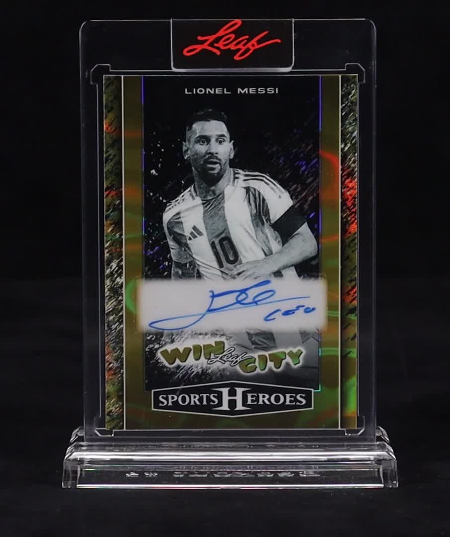 Lionel Messi 2025 Leaf Sports Heroes Win City Autographs Gold Lava #WC-LM1 #1/1 at PristineAuction.com