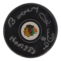 Bobby Hull Signed Blackhawks Logo Hockey Puck Inscribed "HOF 1983" (Beckett & Fanatics) at PristineAuction.com