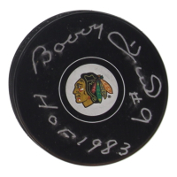 Bobby Hull Signed Blackhawks Logo Hockey Puck Inscribed "HOF 1983" (Fanatics) at PristineAuction.com