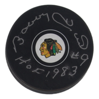 Bobby Hull Signed Blackhawks Logo Hockey Puck Inscribed "HOF 1983" (Fanatics) at PristineAuction.com