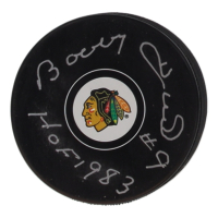 Bobby Hull Signed Blackhawks Logo Hockey Puck Inscribed "HOF 1983" (Fanatics) at PristineAuction.com