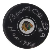 Bobby Hull Signed Blackhawks Logo Hockey Puck Inscribed "HOF 1983" (Fanatics) at PristineAuction.com