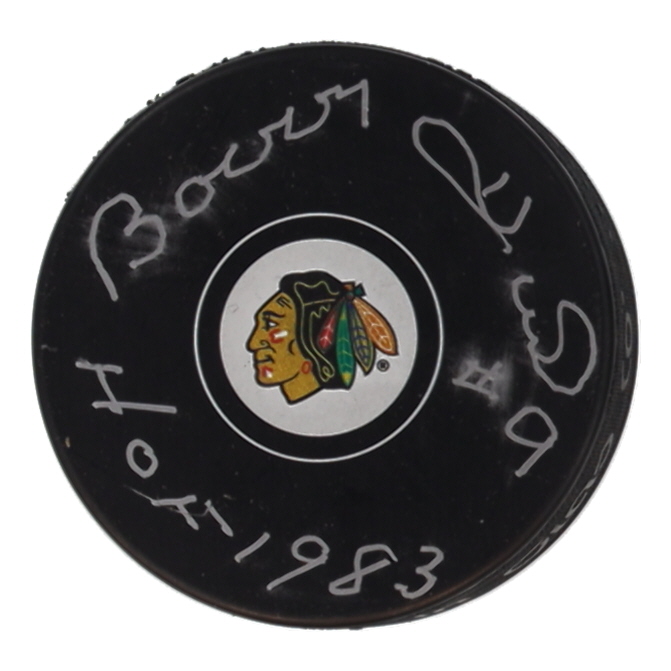 Bobby Hull Signed Blackhawks Logo Hockey Puck Inscribed "HOF 1983" (Fanatics) at PristineAuction.com Bobby Hull Signed Blackhawks Logo Hockey Puck Inscribed "HOF 1983" (Fanatics) at PristineAuction.com