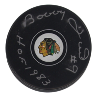 Bobby Hull Signed Blackhawks Logo Hockey Puck Inscribed "HOF 1983" (Fanatics) at PristineAuction.com