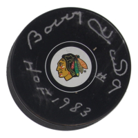 Bobby Hull Signed Blackhawks Logo Hockey Puck Inscribed "HOF 1983" (Fanatics) at PristineAuction.com