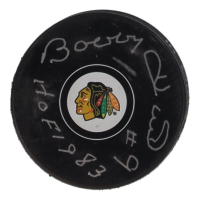 Bobby Hull Signed Blackhawks Logo Hockey Puck Inscribed "HOF 1983" (Fanatics) at PristineAuction.com