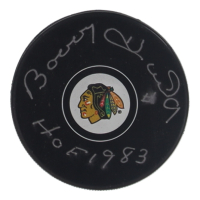 Bobby Hull Signed Blackhawks Logo Hockey Puck Inscribed "HOF 1983" (Fanatics) at PristineAuction.com