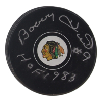Bobby Hull Signed Blackhawks Logo Hockey Puck Inscribed "HOF 1983" (Fanatics) at PristineAuction.com