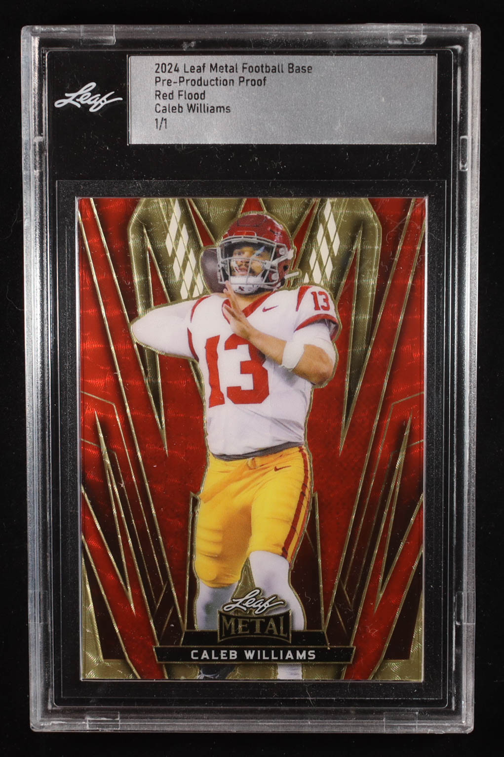 Caleb Williams 2024 Leaf Metal Pre-Production Proof Red Flood #NNO #1/1 RC (Leaf) at PristineAuction.com Caleb Williams 2024 Leaf Metal Pre-Production Proof Red Flood #NNO #1/1 RC (Leaf) at PristineAuction.com