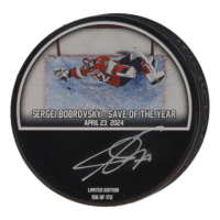 Sergei Bobrovsky Signed LE 2024 "Save of the Year" Commemorative Hockey Puck (Fanatics) at PristineAuction.com