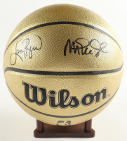 Larry Bird & Magic Johnson Signed NBA Basketball With Display Stand (PSA & Beckett) at PristineAuction.com