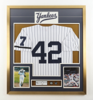 Mariano Rivera Signed Custom Framed Cut Display with Jersey & (2) Pins (PSA) at PristineAuction.com