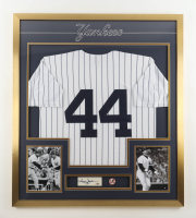 Reggie Jackson Signed Custom Framed Cut Display with Jersey & Yankees Logo Pin (PSA) at PristineAuction.com