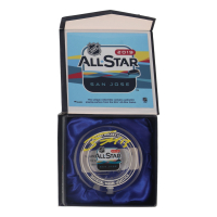 Mathew Barzal Signed 2019 All-Star Game Logo Crystal Hockey Puck with Game-Used Ice Water (Fanatics) at PristineAuction.com