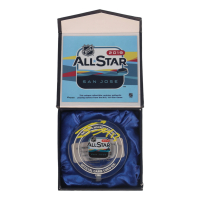 Mathew Barzal Signed 2019 All-Star Game Logo Crystal Hockey Puck with Game-Used Ice Water (Fanatics) at PristineAuction.com