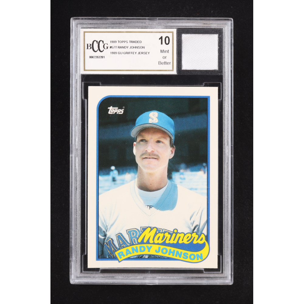 Randy Johnson 1989 Topps Traded #57T RC with Game-Used Jersey Piece (BCCG 10) at PristineAuction.com
