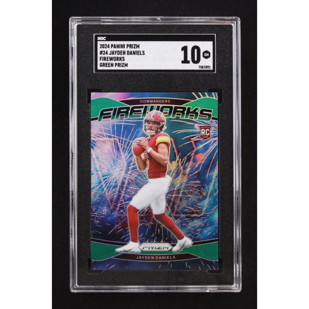 Jayden Daniels 2024 Panini Prizm Fireworks Prizms Green #24 RC (SGC 10) at PristineAuction.com