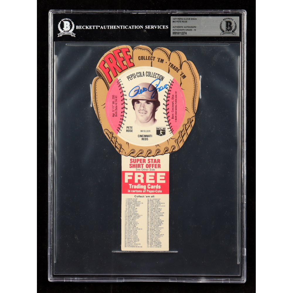 Pete Rose Signed 1977 Pepsi Glove Disc #43 (Beckett | Auto Grade BGS 10) at PristineAuction.com