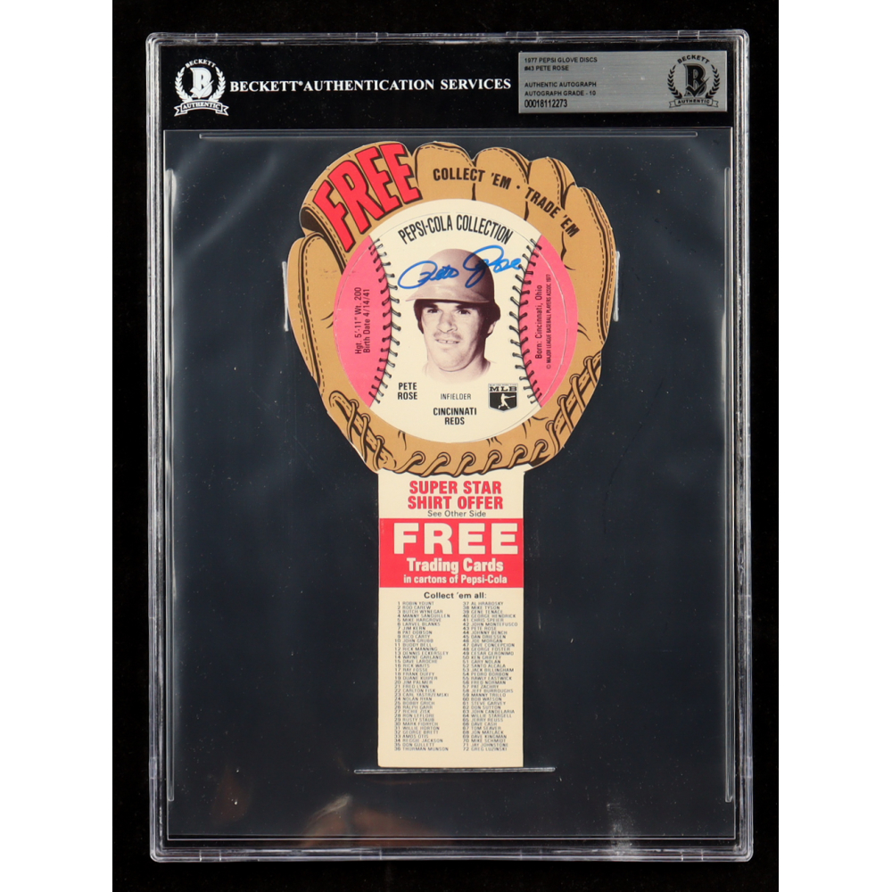 Pete Rose Signed 1977 Pepsi Glove Disc #43 (Beckett | Auto Grade BGS 10) at PristineAuction.com