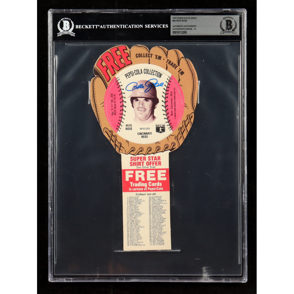 Pete Rose Signed 1977 Pepsi Glove Disc #43 (Beckett | Auto Grade BGS 10) at PristineAuction.com