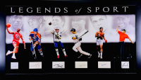 "Legends of Sports" Custom Framed Cut Display Signed By (6) with Michael Jordan, Wayne Gretzky, Tom Brady, Derek Jeter (JSA & Beckett) at PristineAuction.com
