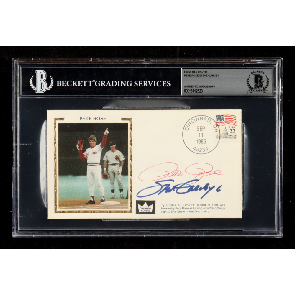 Pete Rose & Steve Garvey Signed 1985 FDC Envelope (Beckett | Auto Grade BGS Authentic) at PristineAuction.com