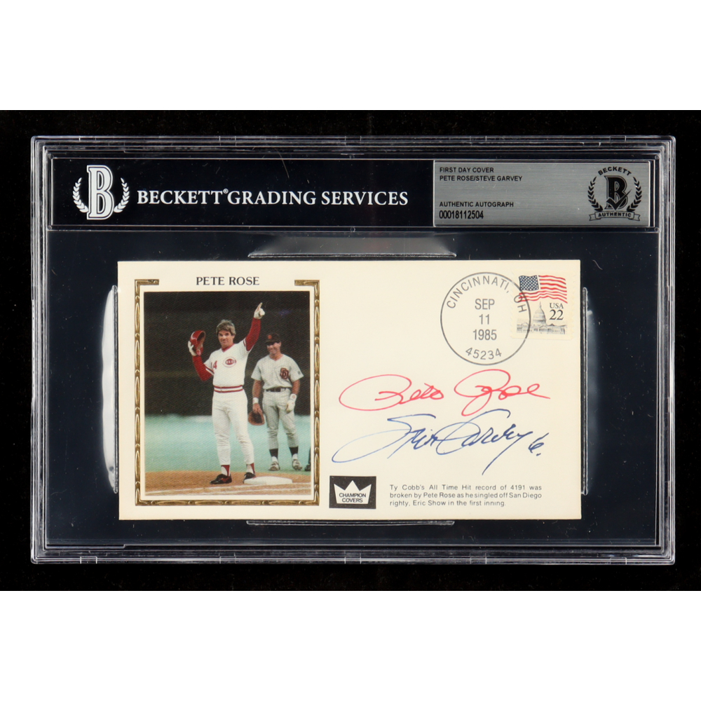 Pete Rose & Steve Garvey Signed 1985 FDC Envelope (Beckett | Auto Grade BGS Authentic) at PristineAuction.com