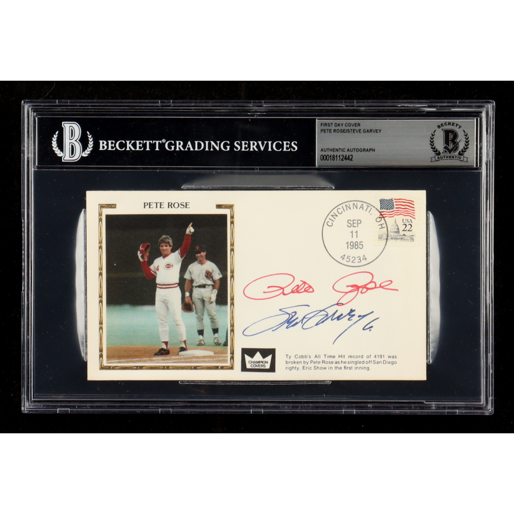 Pete Rose & Steve Garvey Signed 1985 FDC Envelope (Beckett | Auto Grade BGS Authentic) at PristineAuction.com