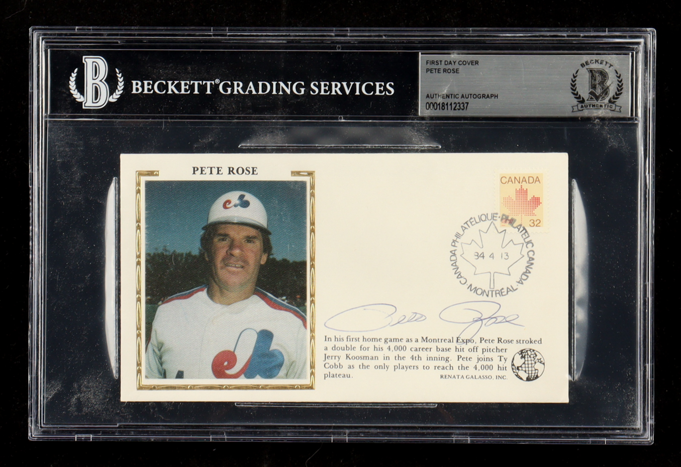Pete Rose Signed 1984 FDC Envelope (Beckett | Auto Grade BGS Authentic) at PristineAuction.com Pete Rose Signed 1984 FDC Envelope (Beckett | Auto Grade BGS Authentic) at PristineAuction.com