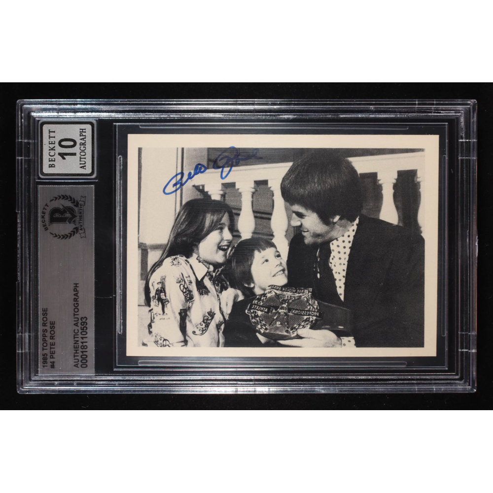Pete Rose Signed 1985 Topps Rose #4 / and Kids with Hickok Belt (BGS | Autograph Grade 10) at PristineAuction.com