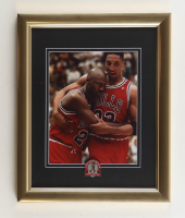 Michael Jordan with Scottie Pippen "The Flu Game" Custom Framed Photo Display with Official Bulls Championship Pin at PristineAuction.com