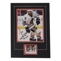 Denis Savard Signed Blackhawks Custom Matted Photo Inscribed "HOF 2000" with Trading Card (JSA) at PristineAuction.com