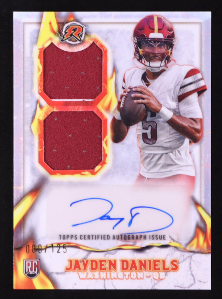 Jayden Daniels 2024 Topps Resurgence Ignite Rookie Patch Autographs White Surge #IPAJD RC #080/125