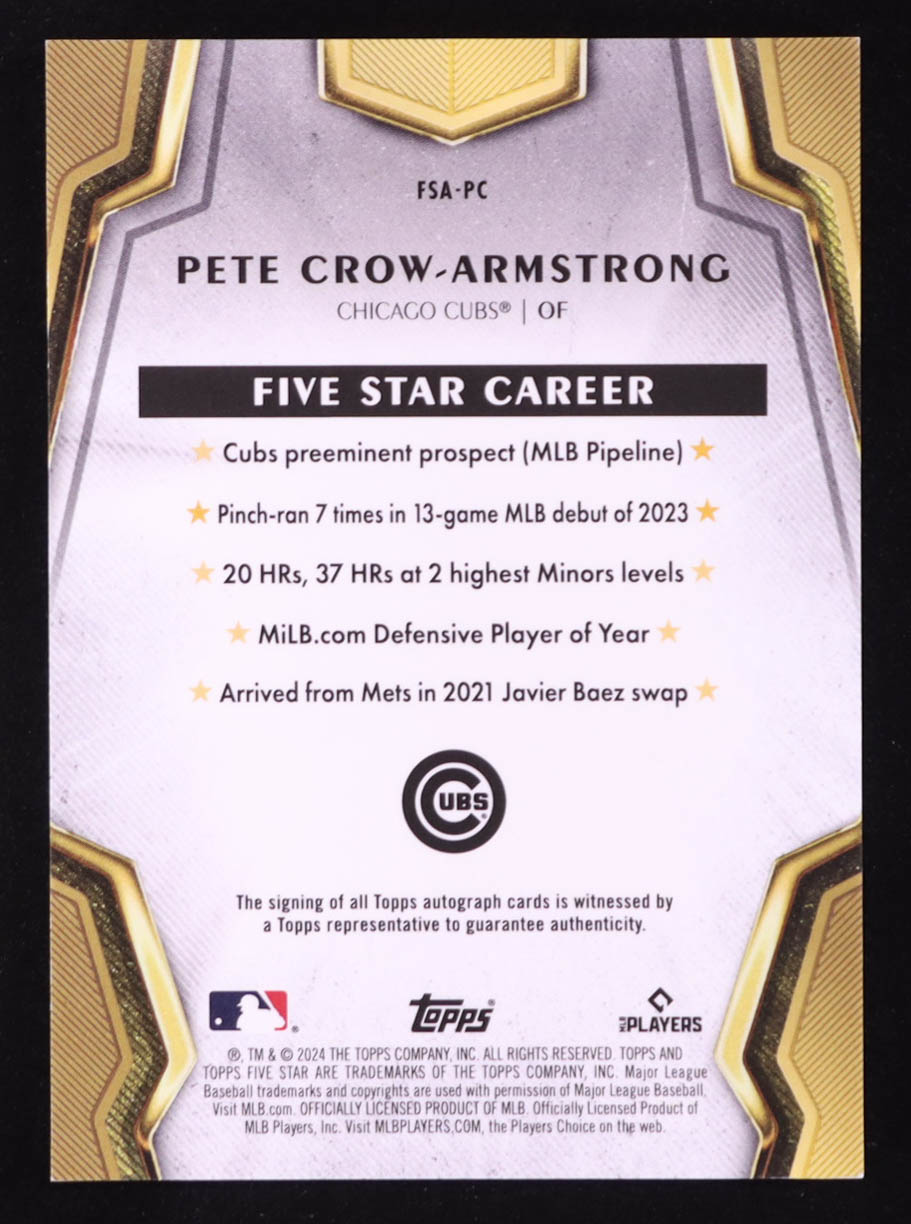 Pete Crow-Armstrong 2024 Topps Five Star Autographs Aqua #FSAPC RC #64/75 at PristineAuction.com Pete Crow-Armstrong 2024 Topps Five Star Autographs Aqua #FSAPC RC #64/75 at PristineAuction.com