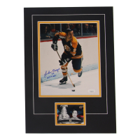 Johnny Bucyk Signed Bruins Custom Matted Photo Inscribed "H.O.F. 1981" with Trading Card (JSA) at PristineAuction.com