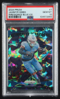 Jahmyr Gibbs 2024 Panini Prizm Fireworks Prizms Blue Ice #7 #76/99 (PSA 10) at PristineAuction.com
