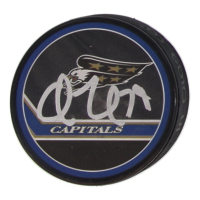Charlie Lindgren Signed Capitals Logo Hockey Puck (JSA) at PristineAuction.com