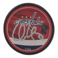 Charlie Lindgren Signed Capitals Logo Hockey Puck (JSA) at PristineAuction.com