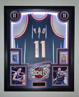 Yao Ming Signed Rockets Custom Framed LED Backlit Mitchell & Ness Jersey Display & (2) PSA 10 Graded Rookie Cards (Beckett) at PristineAuction.com