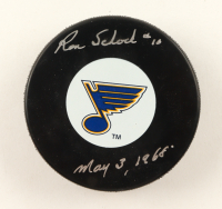 Ron Schock Signed Blues Logo Hockey Puck Inscribed "May 13, 1968" (Beckett) at PristineAuction.com