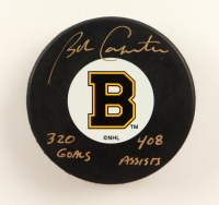Bobby Carpenter Signed Bruins Logo Hockey Puck Inscribed "320 Goals" & "408 Assists" (Beckett) at PristineAuction.com