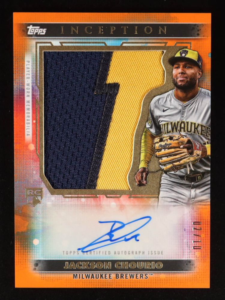Jackson Chourio 2024 Topps Inception Jumbo Patch Autographs Orange #AJPJCH #02/10 RC