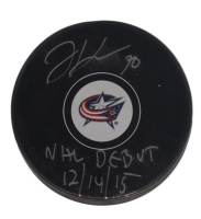 Joonas Korpisalo Signed Kraken Logo Hockey Puck Inscribed "NHL Debut 12/14/15" (Fanatics) at PristineAuction.com