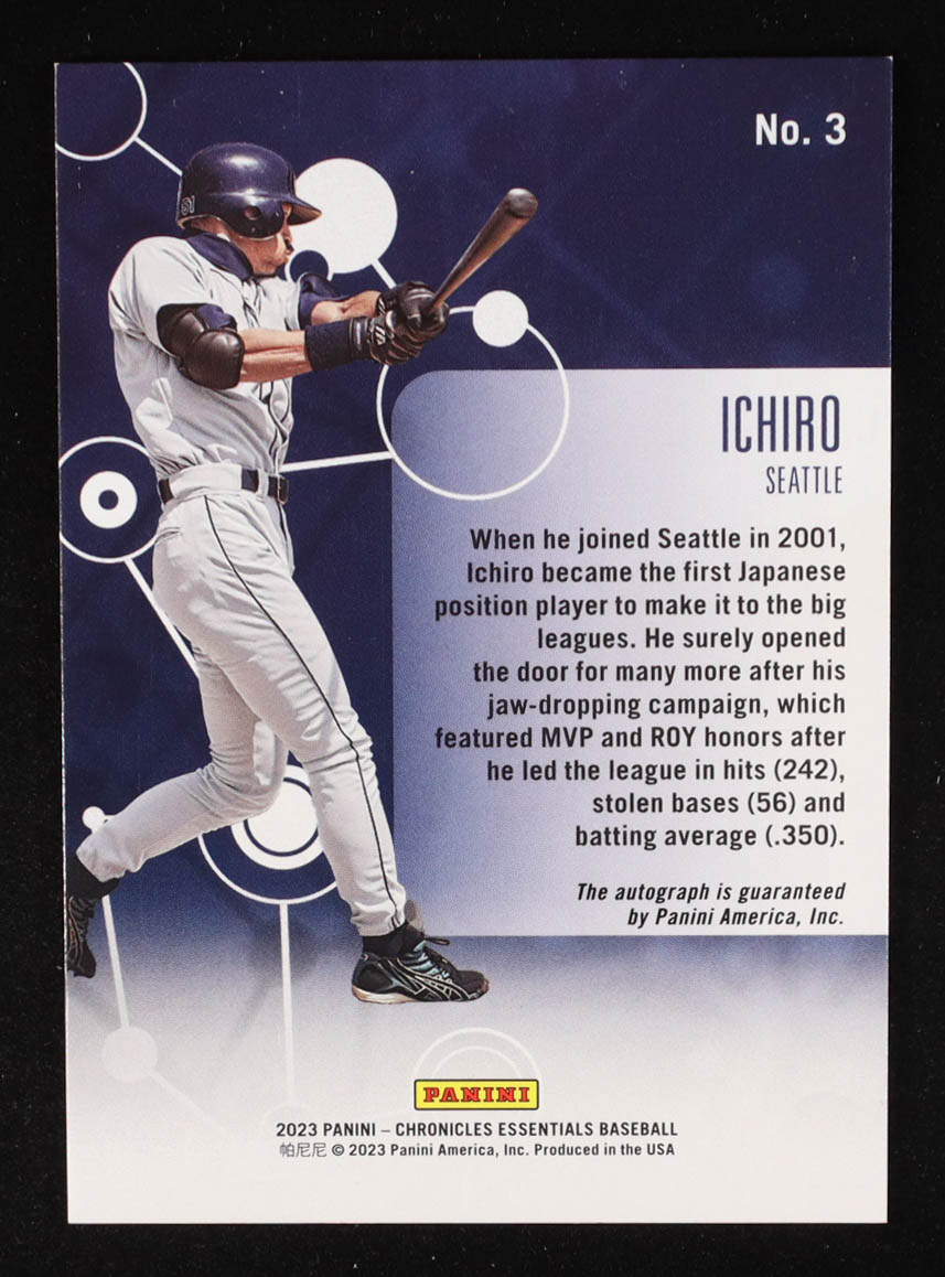 Ichiro 2023 Panini Chronicles Essentials Autographs #3 #4/5 at PristineAuction.com Ichiro 2023 Panini Chronicles Essentials Autographs #3 #4/5 at PristineAuction.com