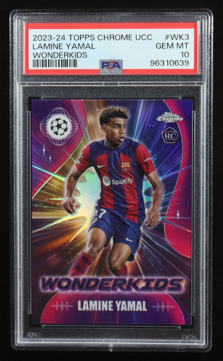 Lamine Yamal 2023-24 Topps Chrome UEFA Club Competitions Wonderkids #WK3 RC (PSA 10) at PristineAuction.com Lamine Yamal 2023-24 Topps Chrome UEFA Club Competitions Wonderkids #WK3 RC (PSA 10) at PristineAuction.com