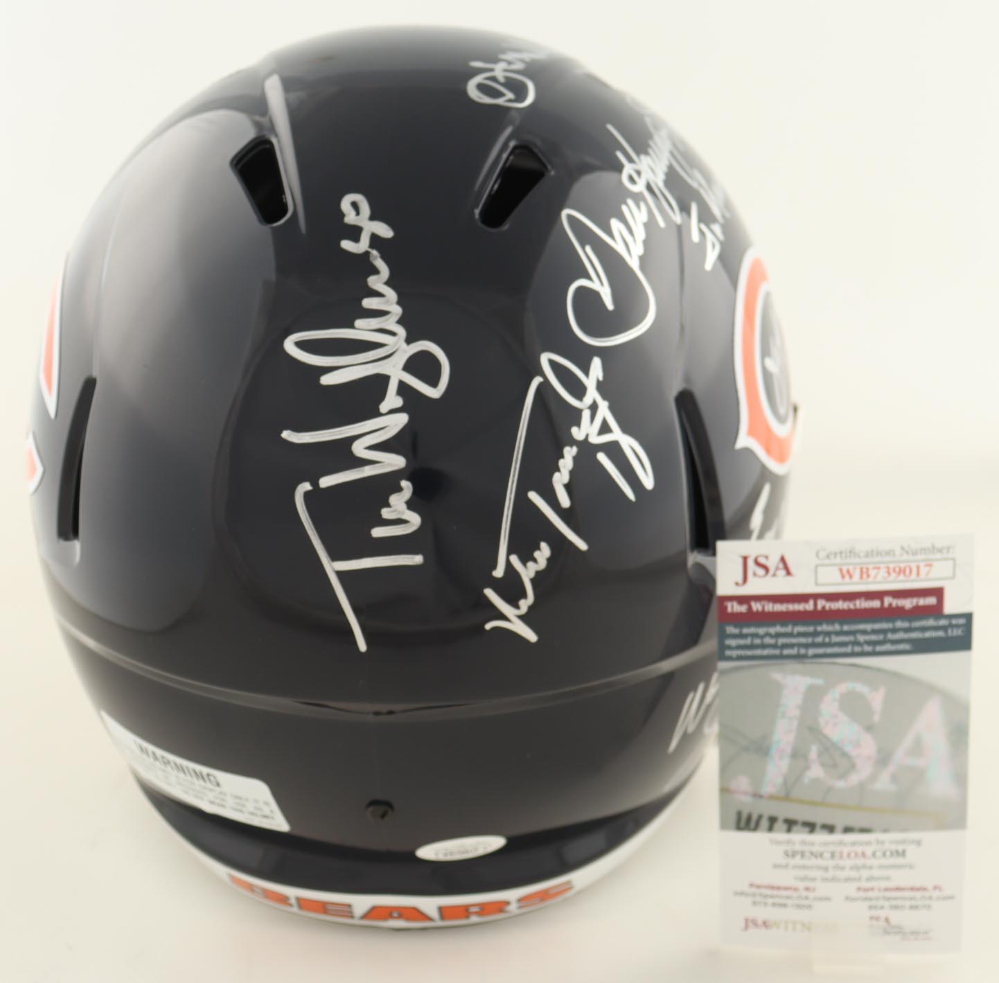 Bears Full-Size Speed Helmet Team-Signed By (10) With Dan Hampton, Mike Singletary, Jim McMahon, Matt Suhey (JSA) at PristineAuction.com Bears Full-Size Speed Helmet Team-Signed By (10) With Dan Hampton, Mike Singletary, Jim McMahon, Matt Suhey (JSA) at PristineAuction.com