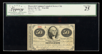 1862 Jersey City, New Jersey Mayor and Common Council of Jersey City 50 Cents Note (Legacy Very Fine 25) at PristineAuction.com